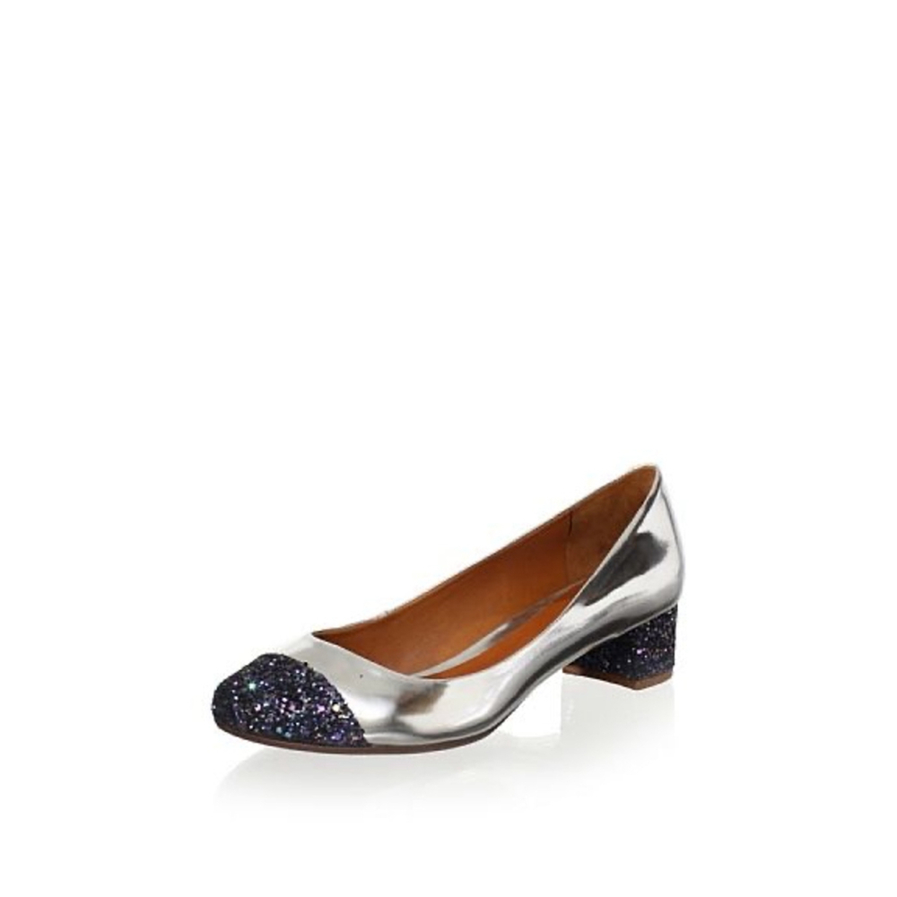 Women's Schutz Silver Glitter‎ Cap Toe Flats Size 7